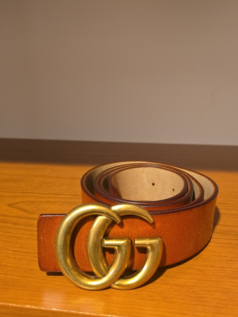 Gucci Tan Leather Belt with Gold Double-G Buckle